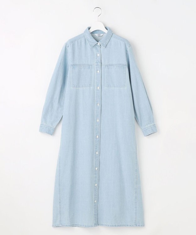 J.PRESS LADIES コットンリネン 7oz デニム シャツ ワンピース ブリーチ系