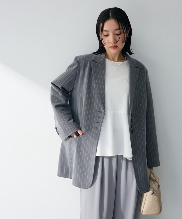 Green Parks 裏付きテーラードジャケット Stripe Gray