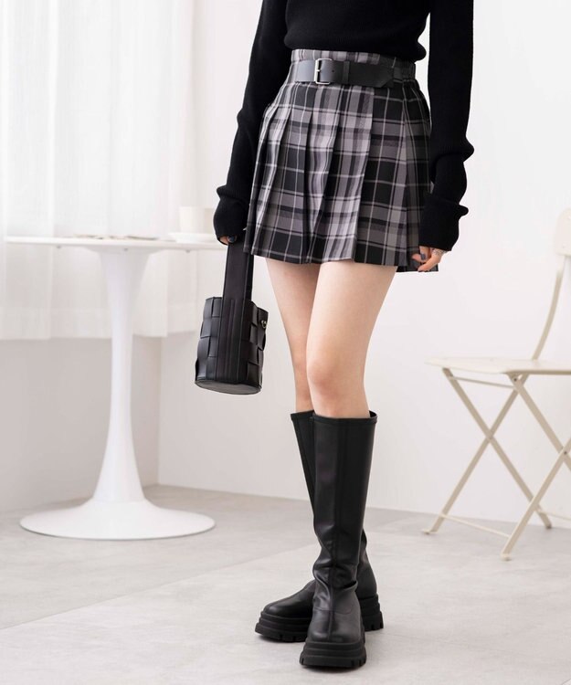 WEGO 【SCHOOL ITEM】バックル付プリーツスカパン ブラックチェック1