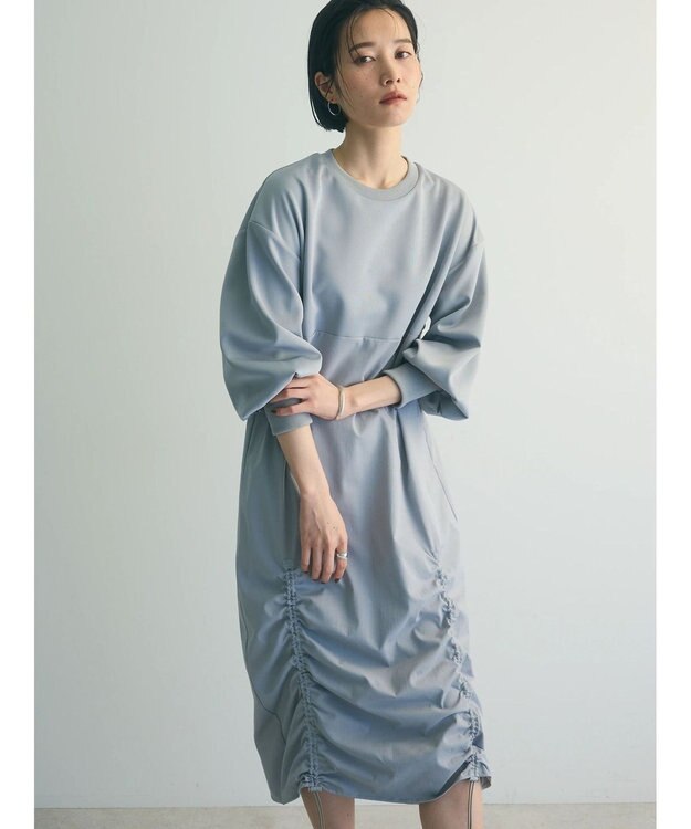 Green Parks armonia.異素材シャーリングワンピース Light Gray