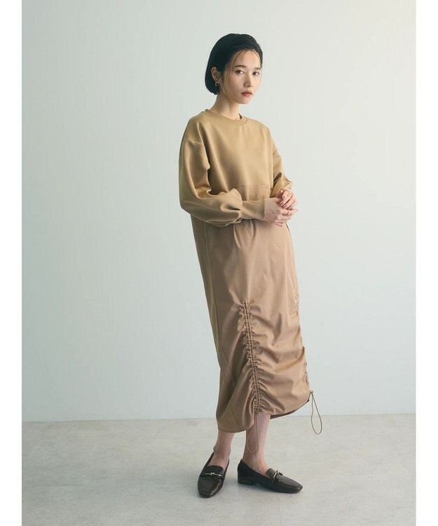 Green Parks armonia.異素材シャーリングワンピース Light Gray