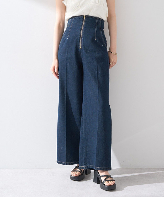 earth music&ecology フロントＺＩＰバックレースアップデニム Indigo