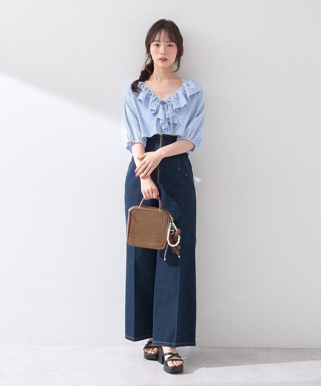 earth music&ecology フロントＺＩＰバックレースアップデニム Indigo