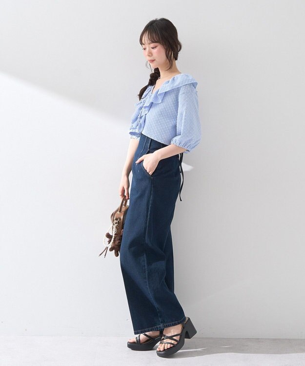 earth music&ecology フロントＺＩＰバックレースアップデニム Indigo