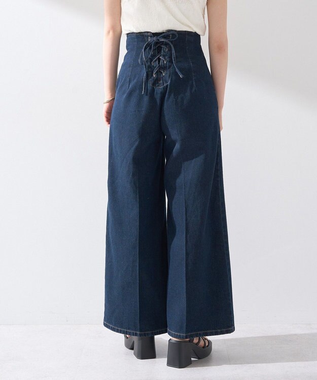 earth music&ecology フロントＺＩＰバックレースアップデニム Indigo