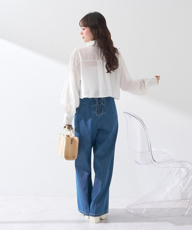 earth music&ecology フロントＺＩＰバックレースアップデニム Medium Indigo