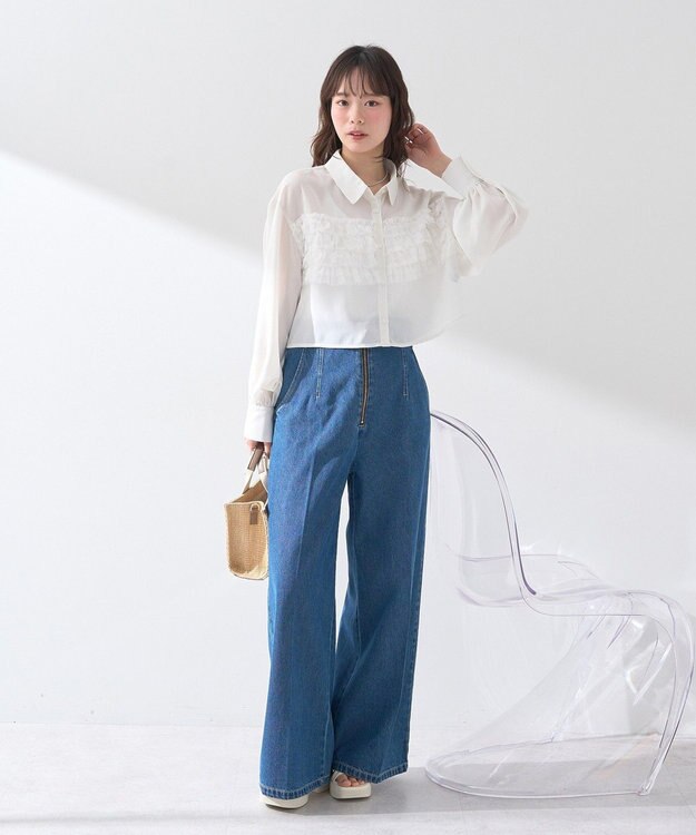 earth music&ecology フロントＺＩＰバックレースアップデニム Medium Indigo