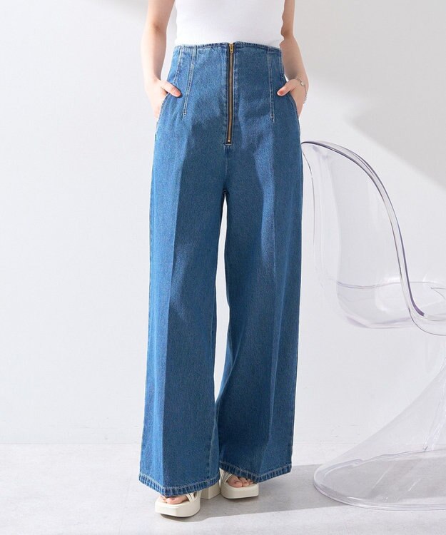 earth music&ecology フロントＺＩＰバックレースアップデニム Medium Indigo