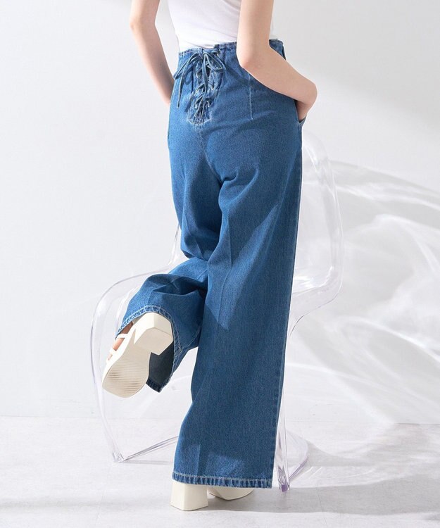 earth music&ecology フロントＺＩＰバックレースアップデニム Medium Indigo