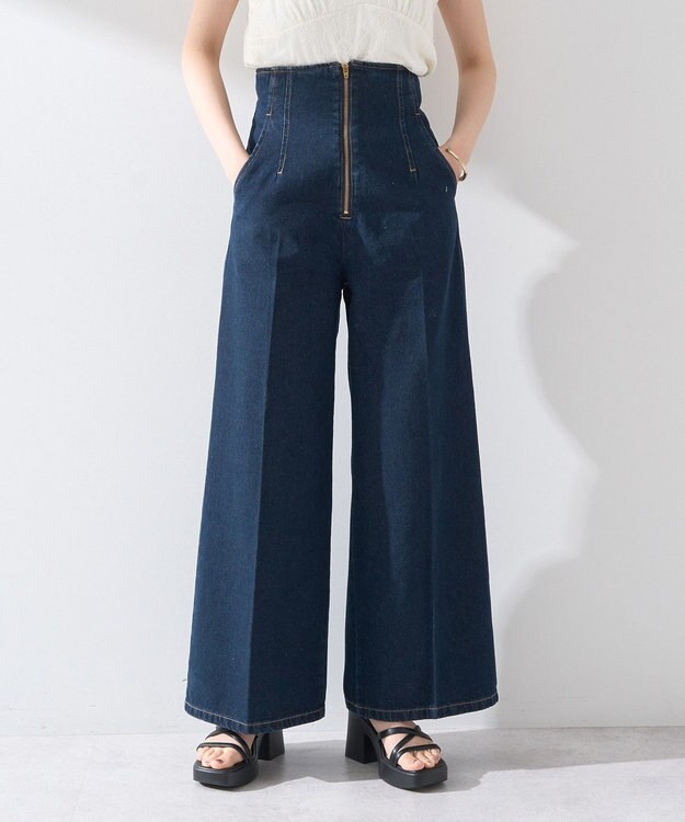 earth music&ecology フロントＺＩＰバックレースアップデニム Indigo