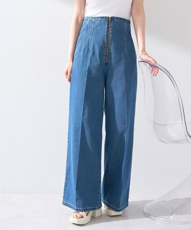 earth music&ecology フロントＺＩＰバックレースアップデニム Medium Indigo