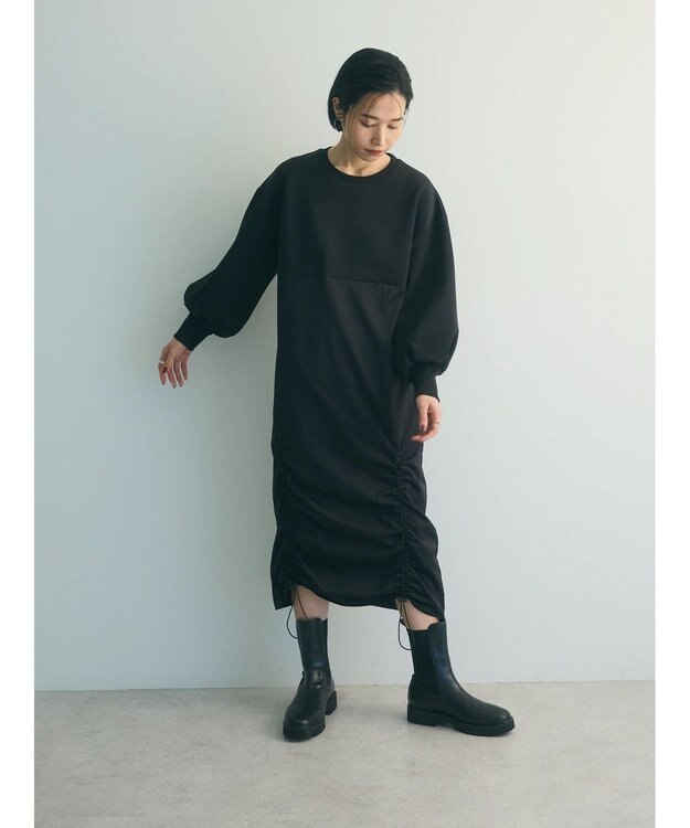 Green Parks armonia.異素材シャーリングワンピース Light Gray