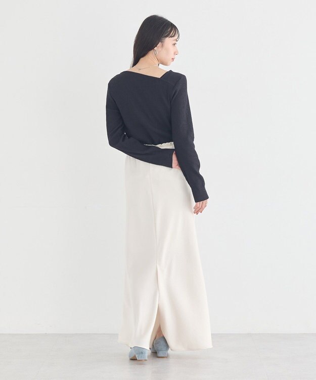 earth music&ecology アシメネックリブプルオーバー Black