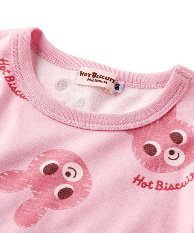 MIKI HOUSE HOT BISCUITS 【80-120cm】 キャビットフェイスプリント 腹巻き付き長袖パジャマ ピンク