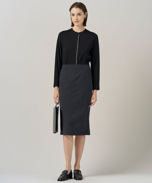 ICB 【洗える】 コンパクトモクロディ バンドカラーカットソー ブラック系