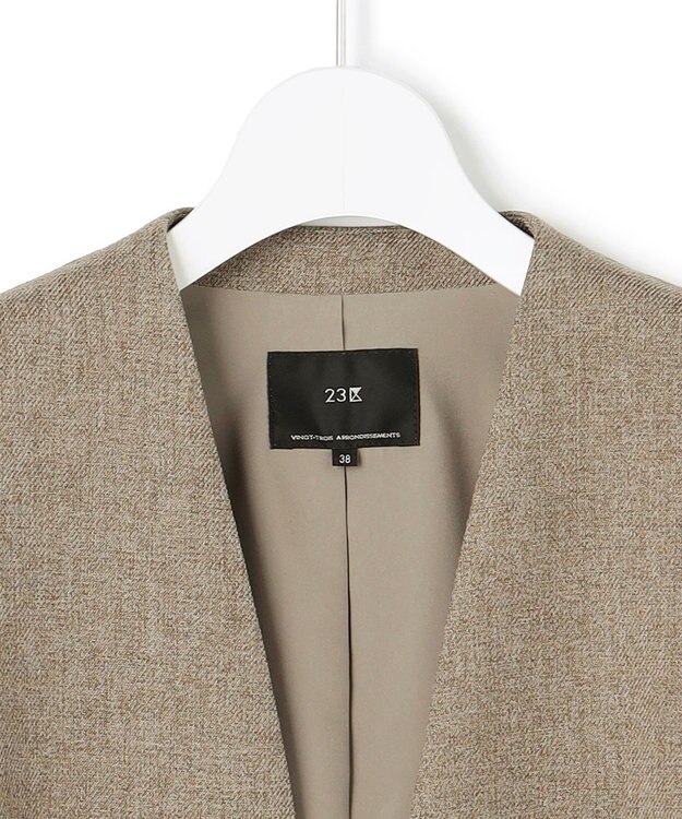 23区 【洗える】ウールライクカルゼ ノーカラー ジャケット ブラウン系