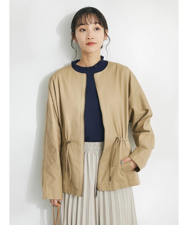 CRAFT STANDARD BOUTIQUE コットンギャバジンノーカラーＺＩＰブルゾン Beige