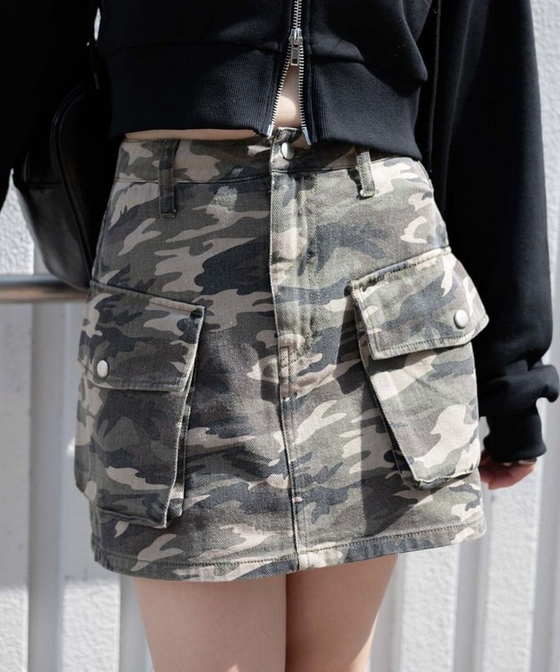 WEGO ヴィンテージウォッシュカーゴミニスカート 柄1