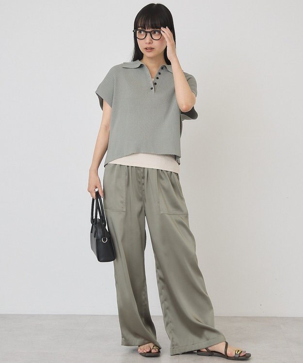 AMERICAN HOLIC フレンチスリーブリブニットポロ Green