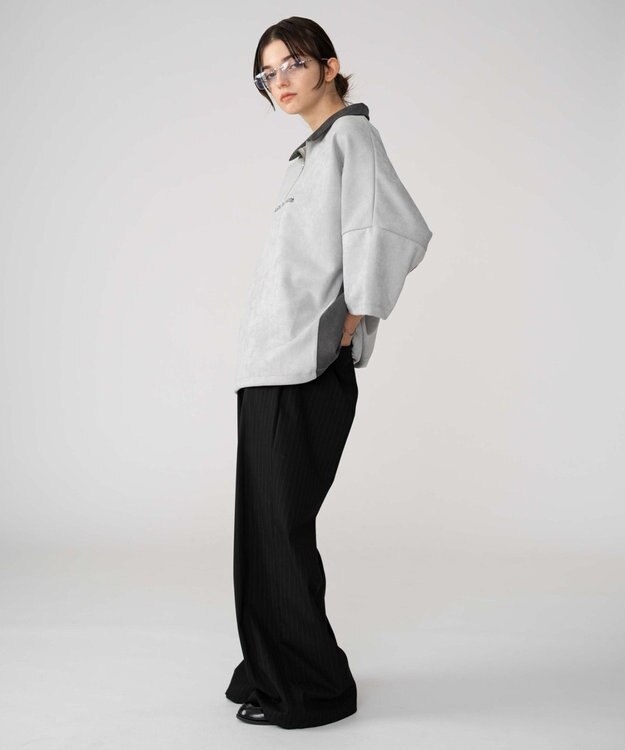 WEGO 【ユニセックス着用ITEM/MLサイズ展開】フェイクスウェードドルマンハーフZIPT（SS） ライトグレー