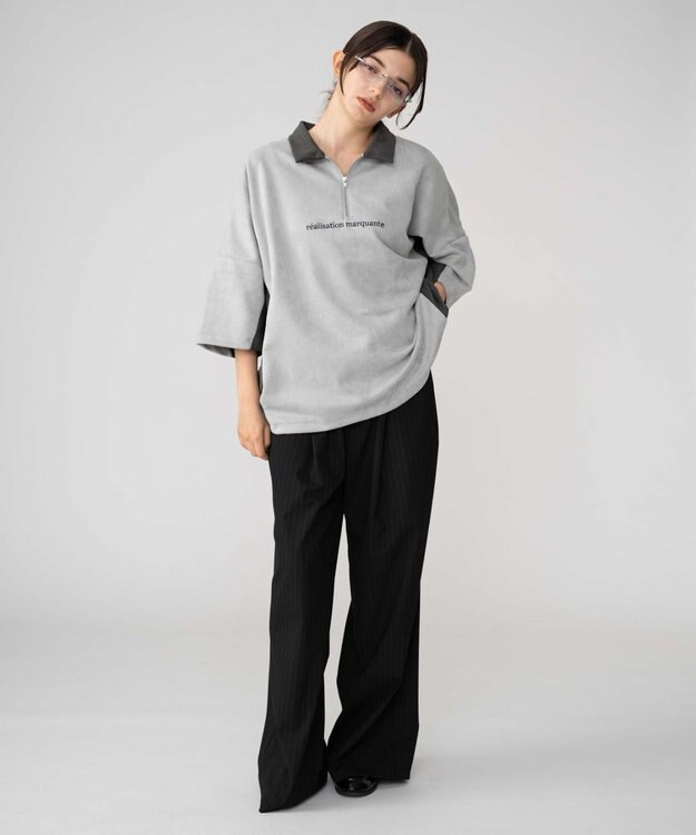 WEGO 【ユニセックス着用ITEM/MLサイズ展開】フェイクスウェードドルマンハーフZIPT（SS） ライトグレー