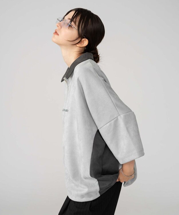 WEGO 【ユニセックス着用ITEM/MLサイズ展開】フェイクスウェードドルマンハーフZIPT（SS） ライトグレー