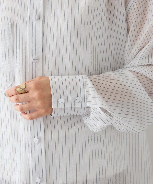 CRAFT STANDARD BOUTIQUE 【2点SET】スカーフ付きシアーストライプシャツ Stripe White