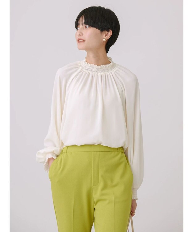 AMERICAN HOLIC ギャザーラグランサテンブラウス Ivory