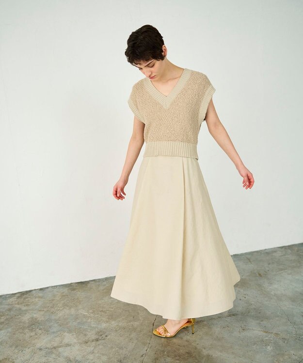 GRACE CONTINENTAL リネンタッチタックフレアスカート ベージュ