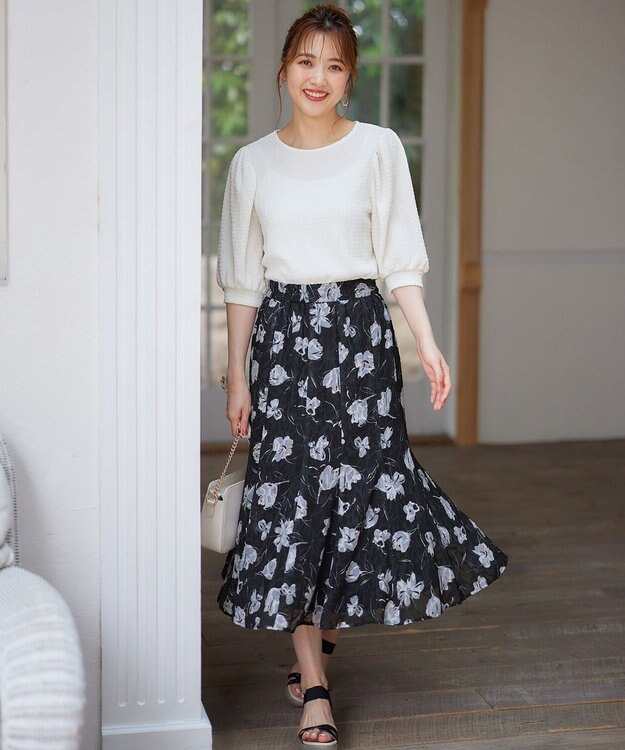 ANY SIS 【2WAY】ペイントフラワー スカート ネイビーベース