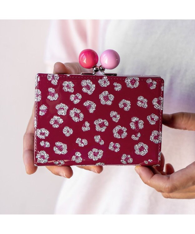 tsumori chisato CARRY グリッターフラワー がま口 2つ折り財布 ボルドー