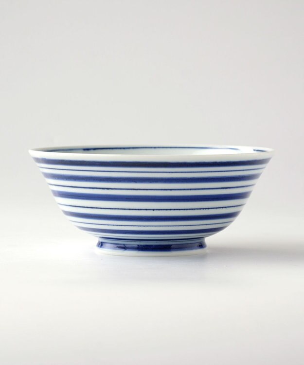 たち吉 【たち吉】おてがる丼ボーダー青〈１個〉波佐見焼 ホワイト×ブルー