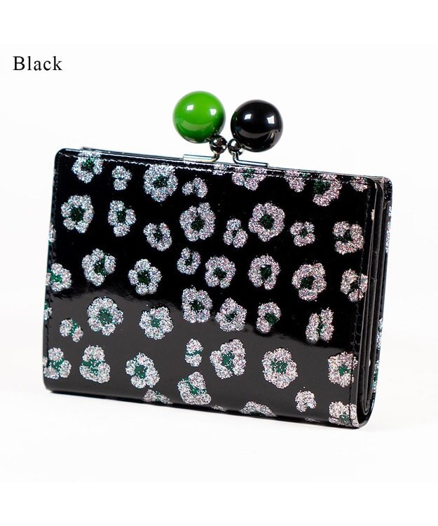 tsumori chisato CARRY グリッターフラワー がま口 2つ折り財布 ブラック