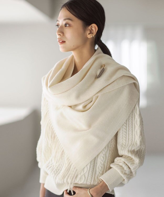 J.PRESS LADIES カシミヤ リバーシブル ヘリンボーン ストール アイボリー系