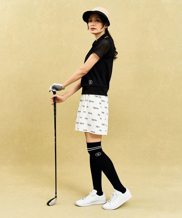 23区GOLF 【辻梨恵プロ着用】メッシュスリーブストレッチポロ ブラック系