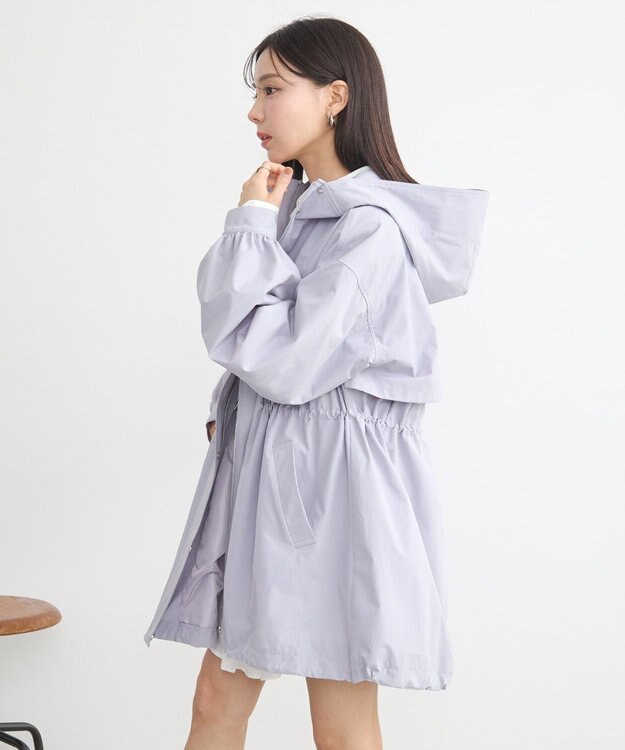 earth music&ecology ドロストミドル丈パーカー グレイッシュブルー