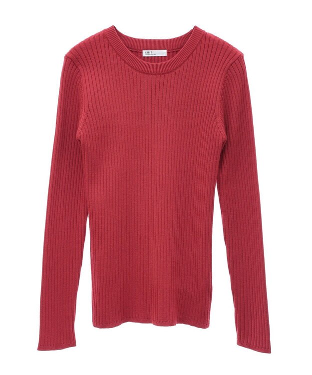 CRAFT STANDARD BOUTIQUE 洗える/とてもちクルーネックリブニットプルオーバー Red
