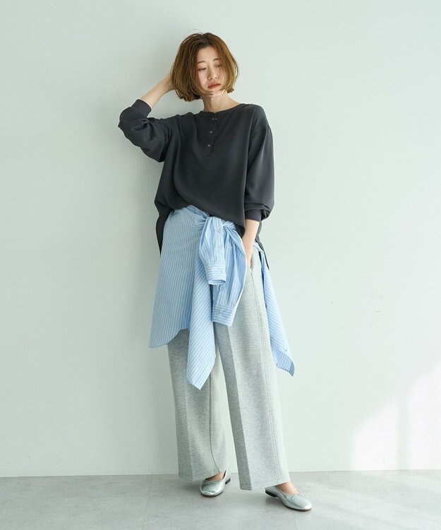 YECCA VECCA 2wayリブMIXジョーゼットブラウス Charcoal Gray