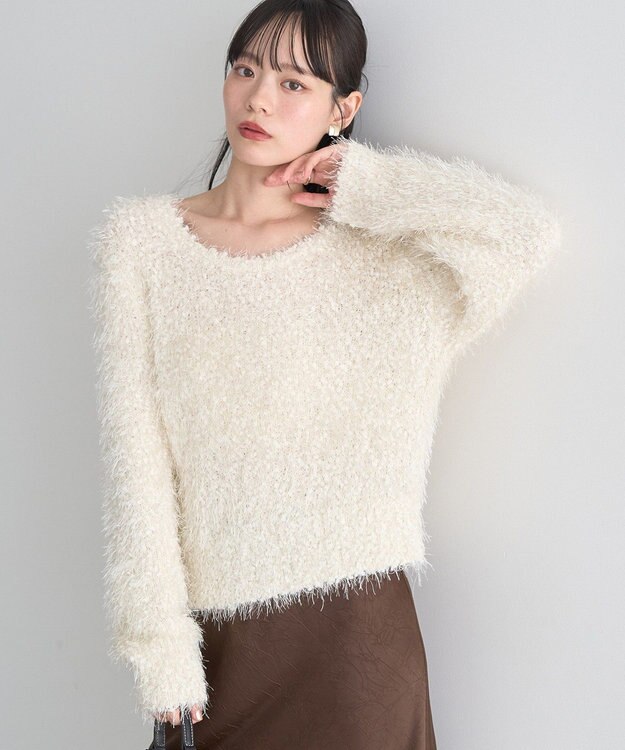 earth music&ecology ポンポンヤーンラメニットプルオーバー Ivory