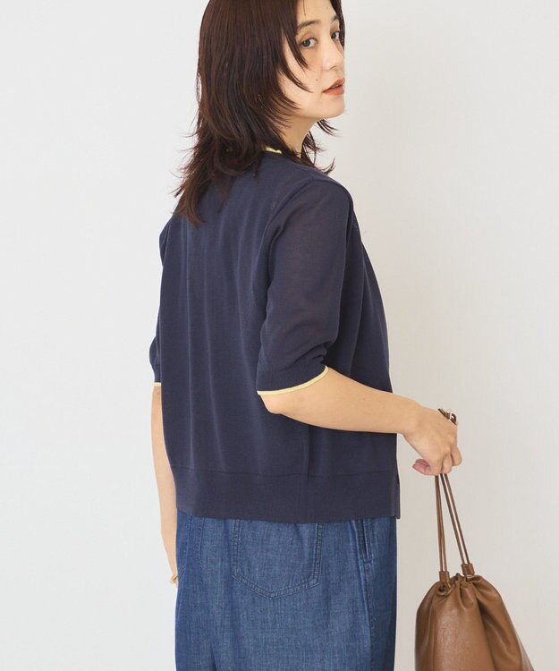 AMERICAN HOLIC 配色フリルレイヤードカーディガン Dark Navy