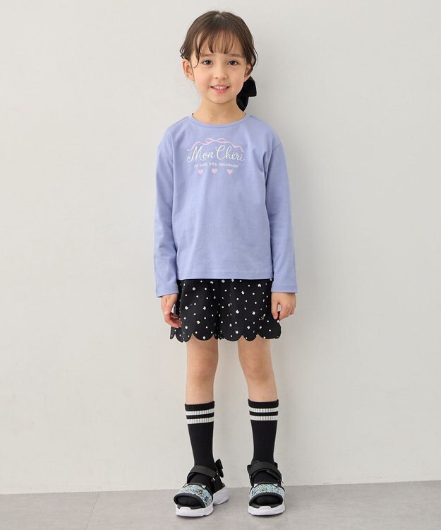 ANY KIDS 【洗濯機可能】スカラップショートパンツ ブラック（ネコ×ドット）