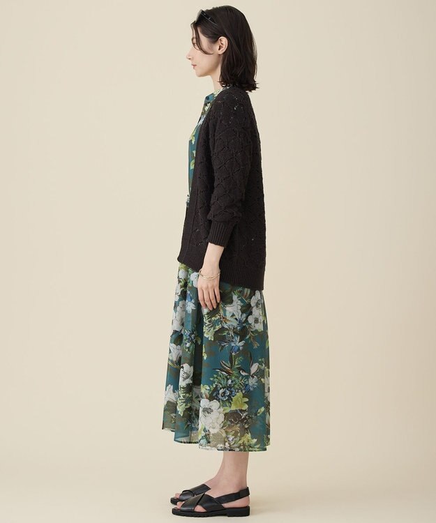 自由区 ジオメトリックモチーフ カーディガン ダークブラウン