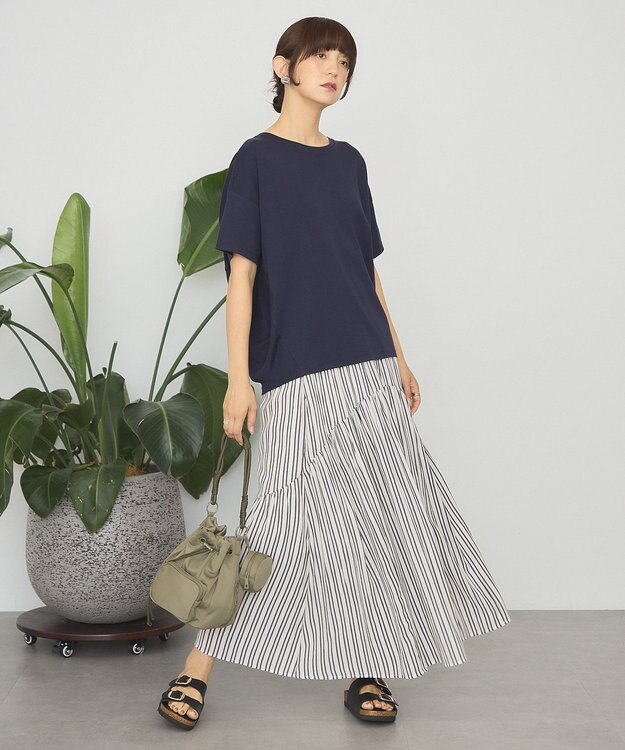 AMERICAN HOLIC 楊柳ギャザーボリュームフレアスカート Stripe