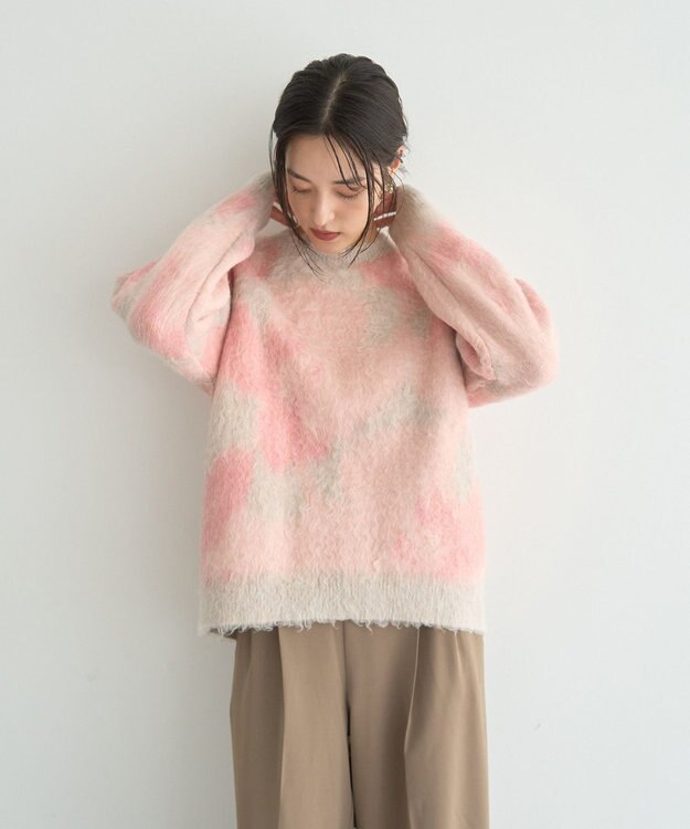 YECCA VECCA フラワー柄シャギーニット Pink