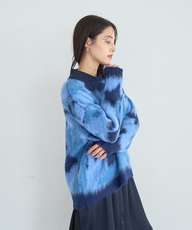 YECCA VECCA フラワー柄シャギーニット Blue