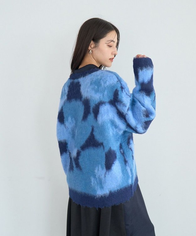 YECCA VECCA フラワー柄シャギーニット Blue