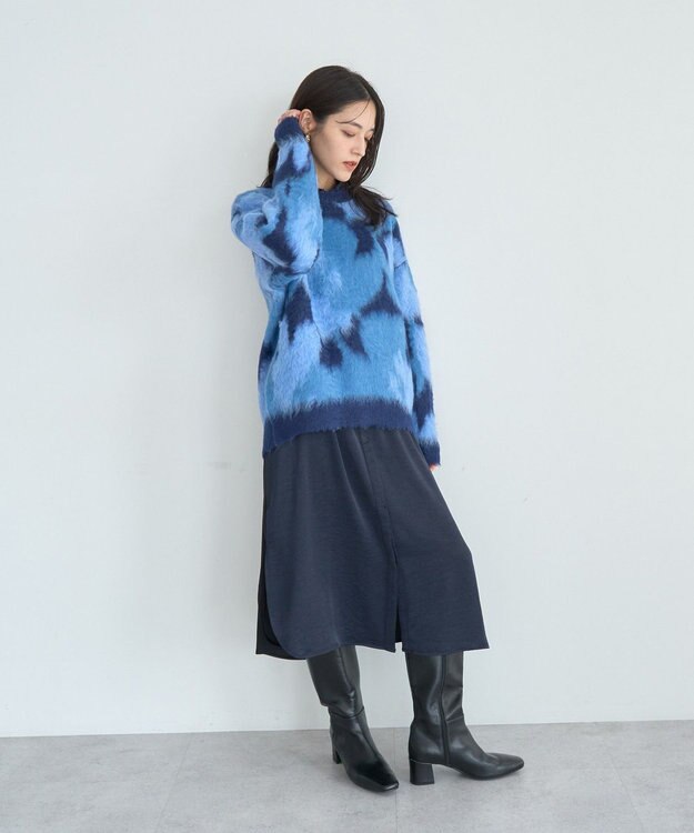 YECCA VECCA フラワー柄シャギーニット Blue