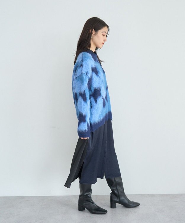 YECCA VECCA フラワー柄シャギーニット Blue