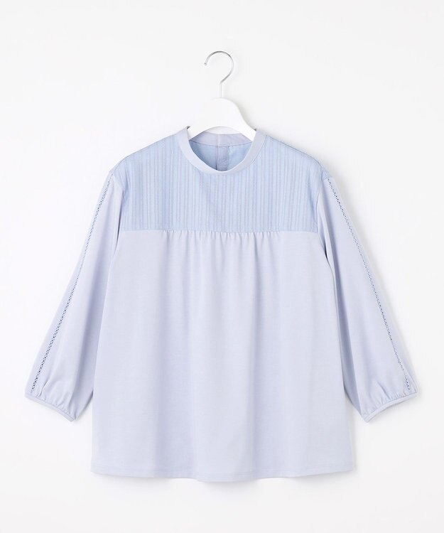 J.PRESS LADIES L 【洗える】プレーティングジャージー モックネックカットソー サックス系