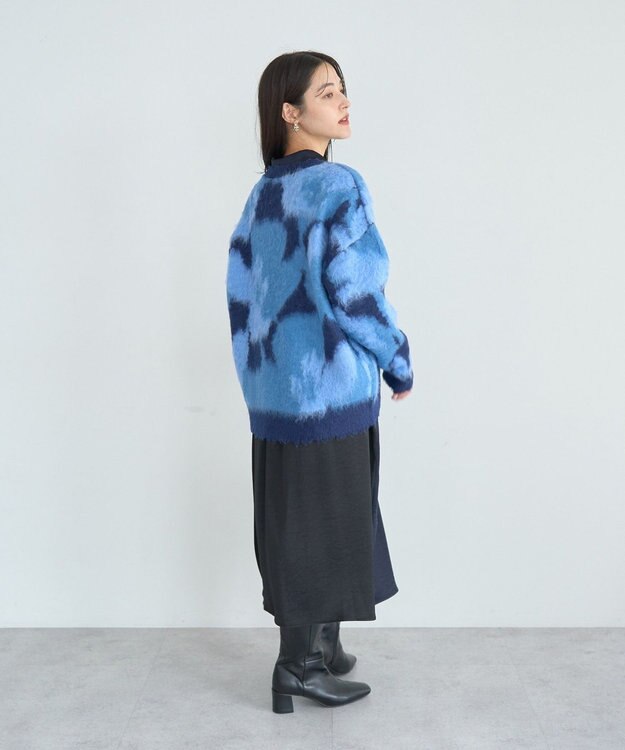YECCA VECCA フラワー柄シャギーニット Blue